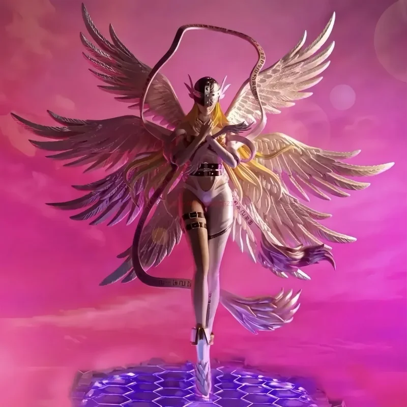 28cm Anime Digimon Adventure Figures Angewomon Angemon Led Action Figurines Statue Model Collection Toys Children Gift Toy