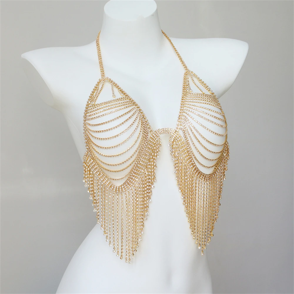 الفاخرة هامش وامض الجسم سلسلة أزياء المرأة حجر الراين مثير الصدرية الصيف الملابس الداخلية مطابقة التبعي التألق ثوب النوم #6