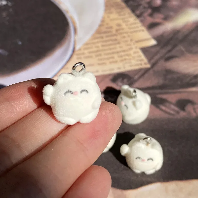 

30Pcs 3D Cute Mini Flocking Cat Resin Charms Plush Animal Pendant For Bag Phone Keychain Earrings DIY Crafts Jewelry Make
