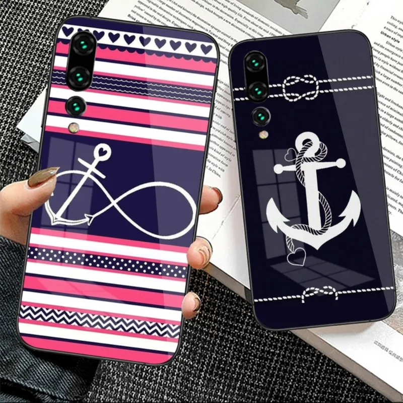 Sailor Safely Anchor Phone Case for Huawei P50 P40 P30 P20 Pro Mate 40 30 20 Pro Nova 9 8 7 PC Glass Cover Funda Shell