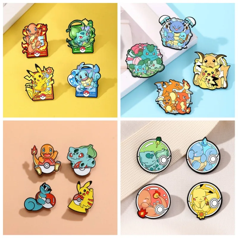 NEW HOT 4pcs cartoon Pokemon Cute Anime Monster Enamel Pin Pokémon Anime Badg Badge on Backpack Costume Accessories Friends Gift
