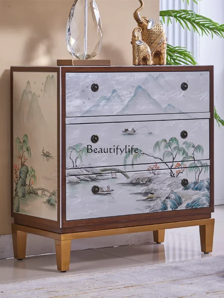 yj58 Light Luxury Hallway Hallway Modern New Chinese Simple Three-Six Chest of Drawers Painted