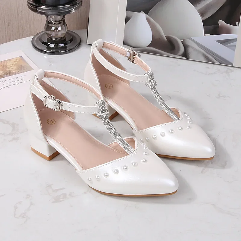 Girls Pointed Pearl High Heel Princess Shoes 2027 New Fashion Kids Dress Shoes For Wedding Birthday Party Wear