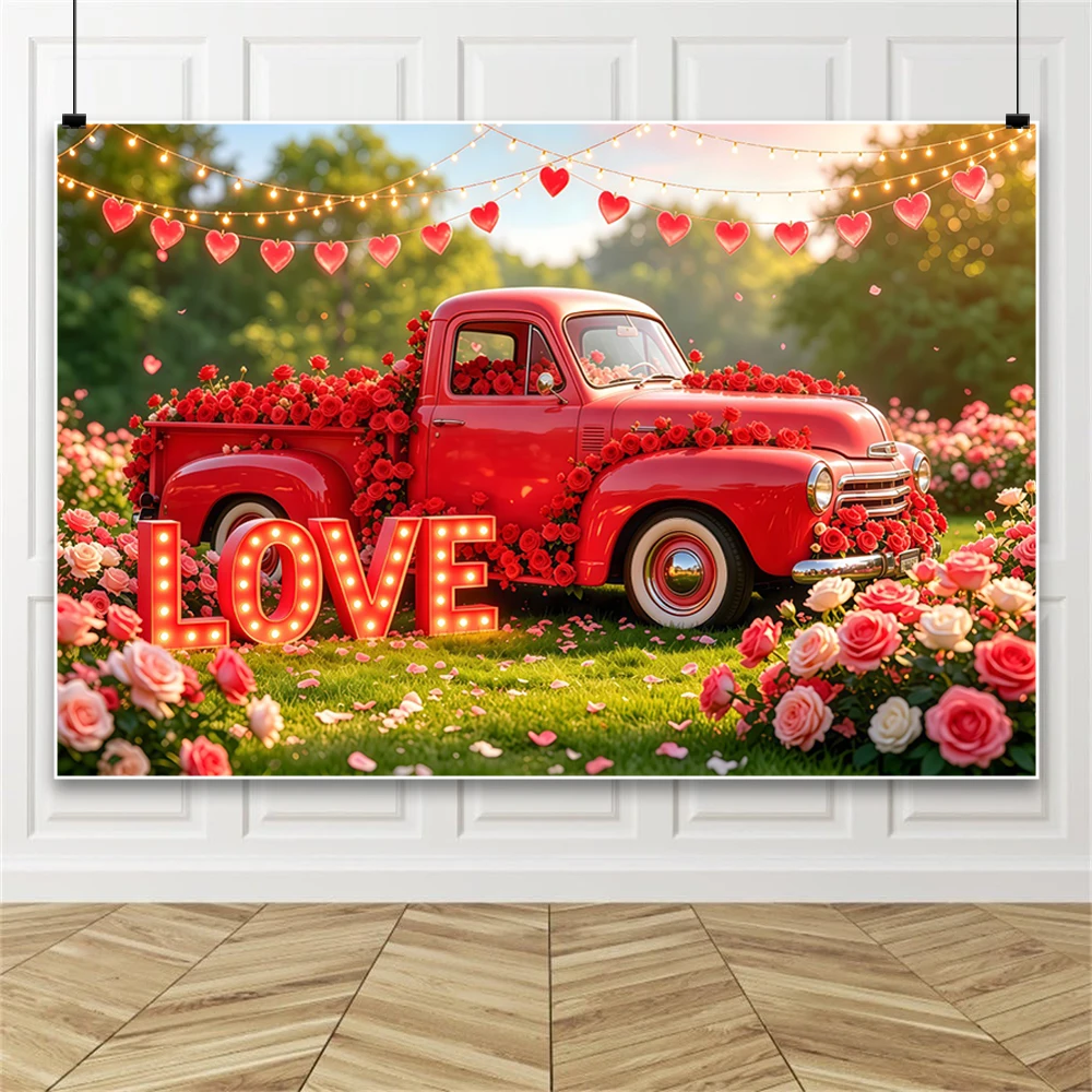 Yeele Valentine's Day Photography Background Love Heart Balloon Rose Decoration Car Truck February 14th Couple Portrait Backdrop