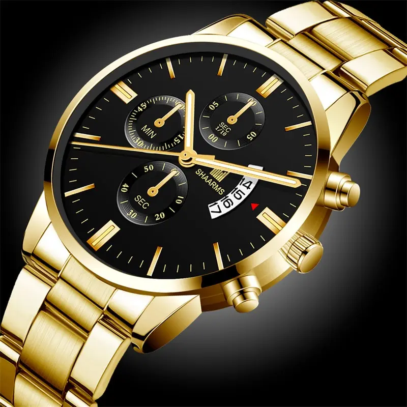 Mens Fashion Business Quartz Watch Fashion Fake Three Eye Six Pin Calendar Men Watch Stainless Steel Belt Mens Watches