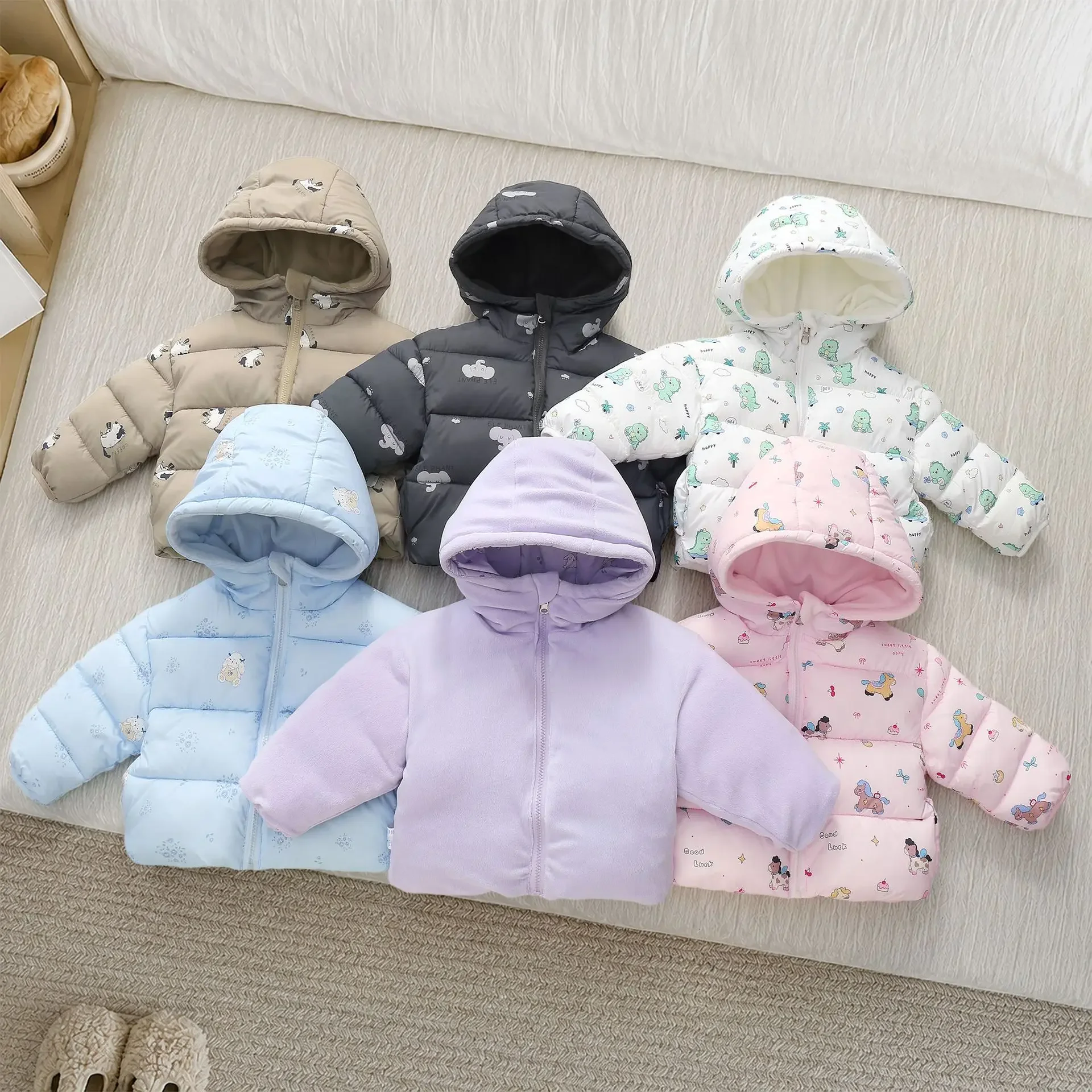 2026 New Kids Jacket  Autumn Winter Double-sided Children's Cotton Clothing Plush Cartoon Cotton Jacket Hooded Thick Jacket
