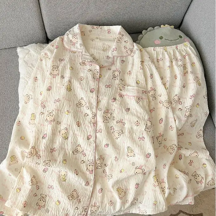 Kawaii Women's Long-Sleeve Printed Sweet Loungewear Set with Elastic Waist Pants 3