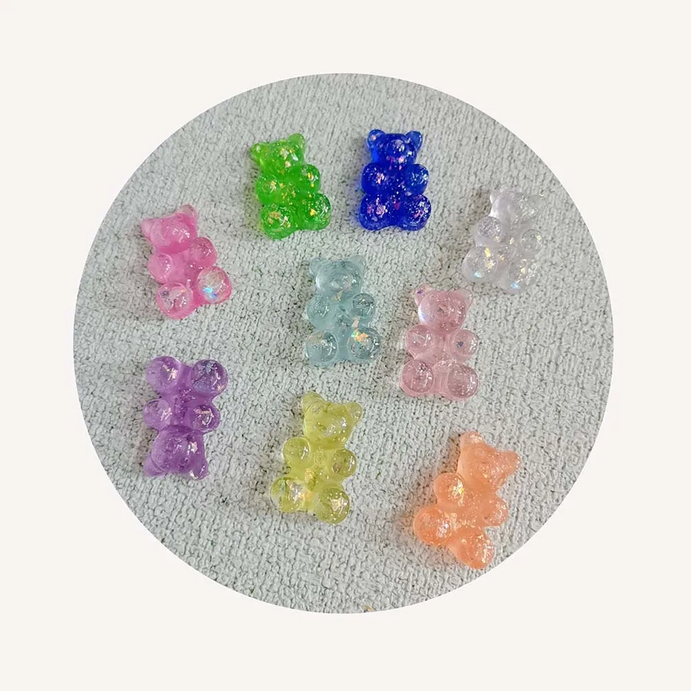 Glittering Candy Gummy Bear Charm Resin Cabochon Flatback Slime  Fillers for Headwear Accessories DIY Phone Case 19*30mm