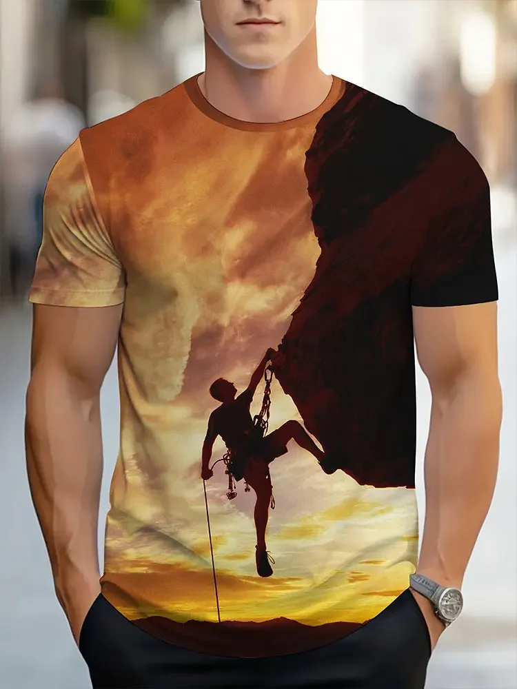 

2025 Summer Outdoor Fashion Hiking Men's T-shirt 3D Printing Tee Camping Loose Short Sleeve Trendy Casual Breathable Sports Tops