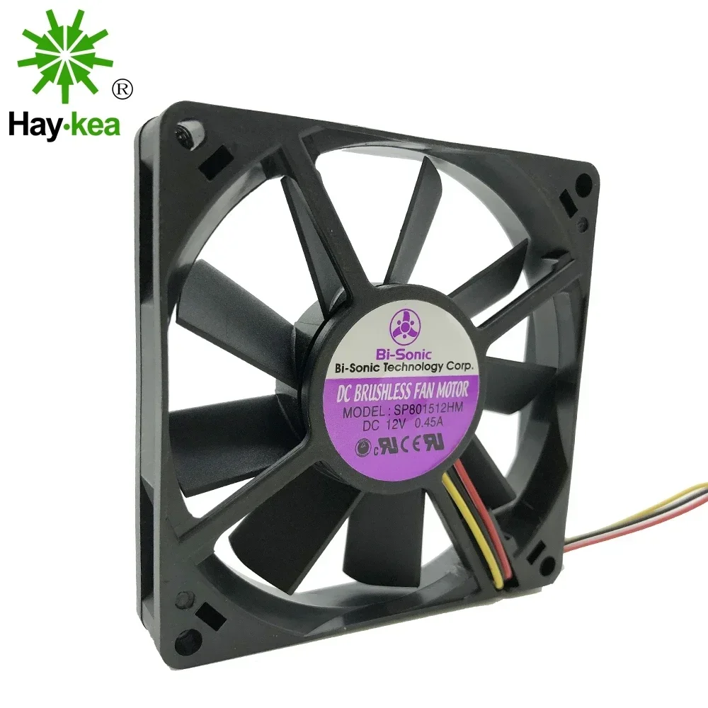 For Bi-Sonic SP801512HM DC 12V 0.45A 3 line  8015 8CM 80*80*15MM Large air volume ultra-thin chassis fan 3PIN WIRES