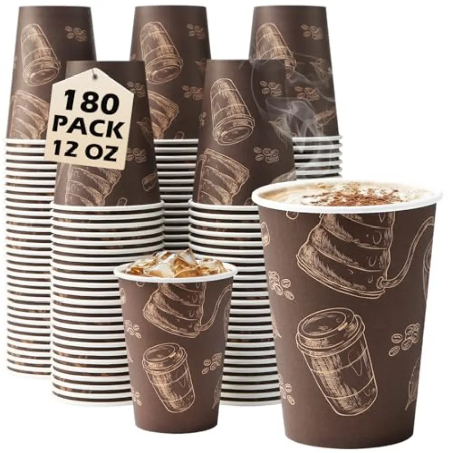 

Coffee Cups 12 oz Paper Cups 180 Pack, Thickened Paper Coffee Cups Disposable 12 oz Coffe Cup, Hot/Cold Beverage Drinking Cup f