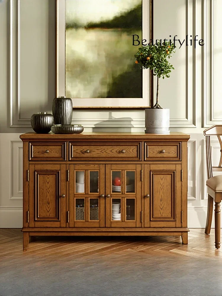 American-Style Solid Wood Dining Side Wine Cabinet Wall-Mounted Removable Home Storage Tea Cabinet