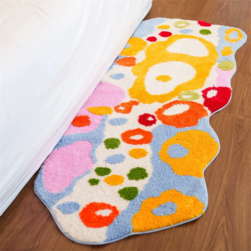 Turfting Rugs for Bedroom Living Room Carpet Floral Bedside Area Rugs Fluffy Non-slip Bathroom Mat Plush Foot Pad Home Decor