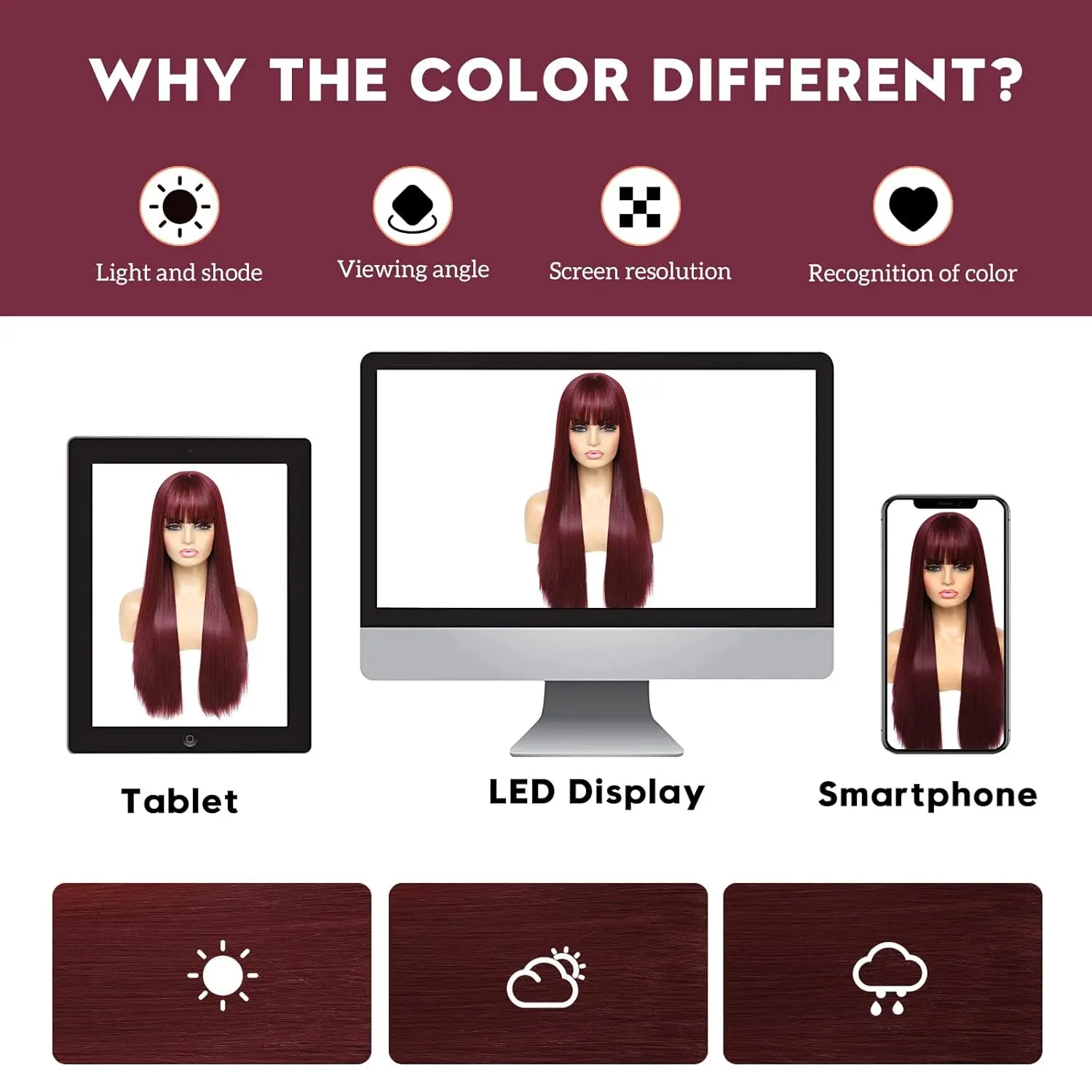 Синтетические парики винно-красного цвета, женские 26-дюймовые челки, натуральные длинные прямые волосы, повседневные вечерние косплей, чехлы на всю голову