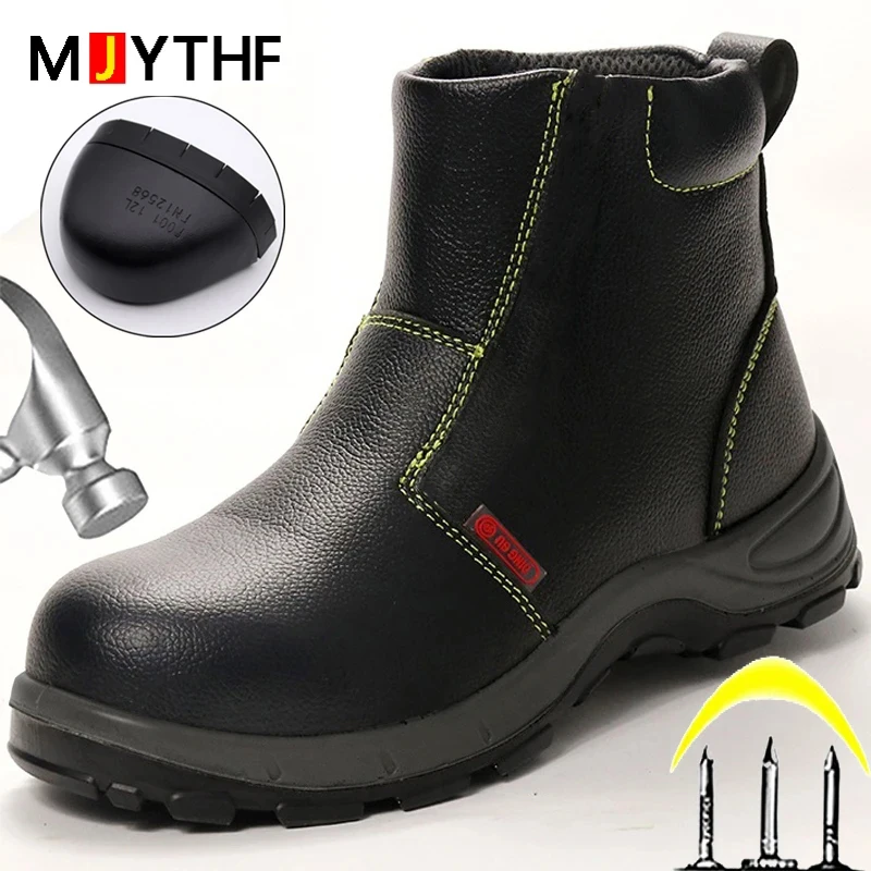 

Leather Shoes Work Boots Safety Steel Toe Shoes Plush Warm Winter Boots Anti-smash Anti-puncture Safety Shoes Men Ankle Boots