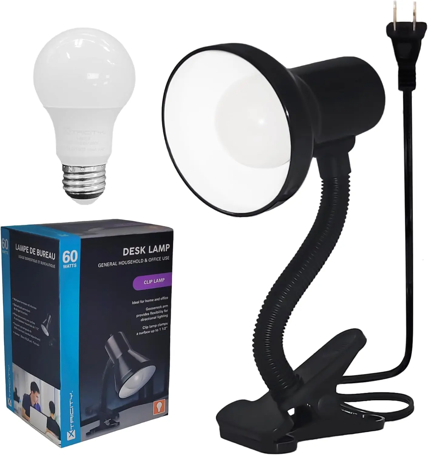 

LED Desk Lamp with 360° Flexible Gooseneck, 6W A19 Bulb, Black Finish, 10.25” Height, On/Off Switch