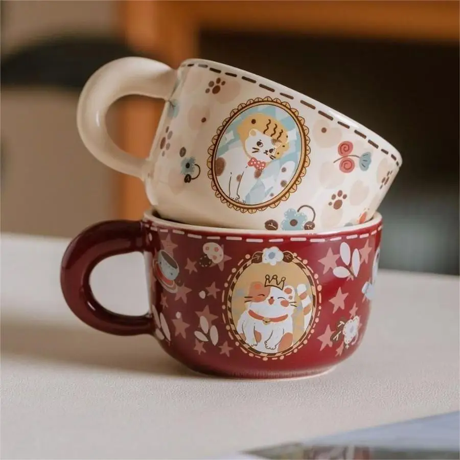 Tasse à café en céramique pour chat, tasse Meow d'attraction de richesse mignonne Vintage