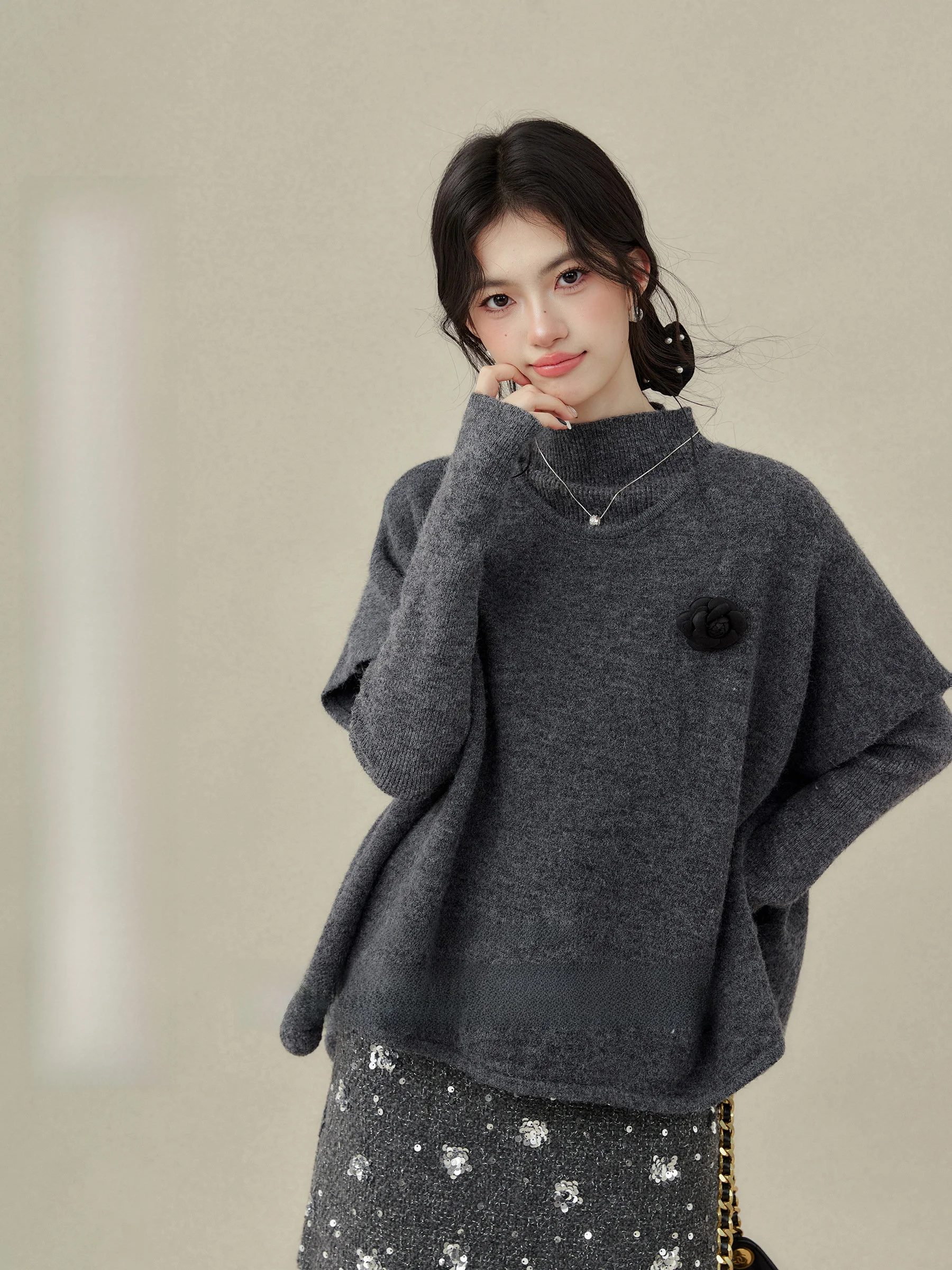 

Gwen's plus Size ey f High Collar Cowl Ne Sweater And Base irt Two-Piece Set Ele Sle Long Sve Winter Outfit