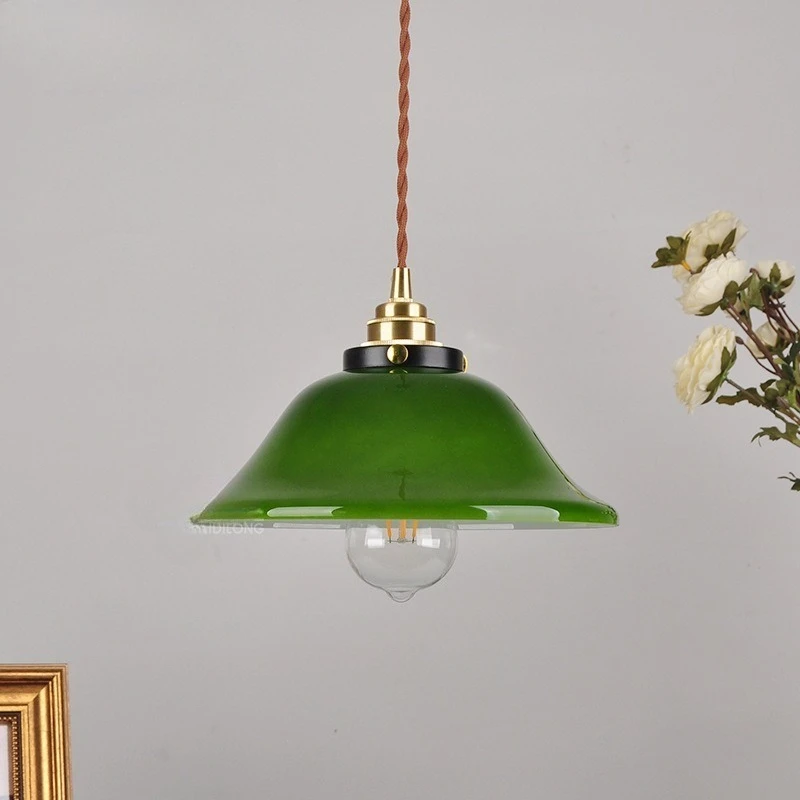 Moden Rotundity Green Glass LED E27 Pendant Lights Brass Hanging Lamps Living Room Bedroom Restaurant Kitchen Ceiling Chandelier