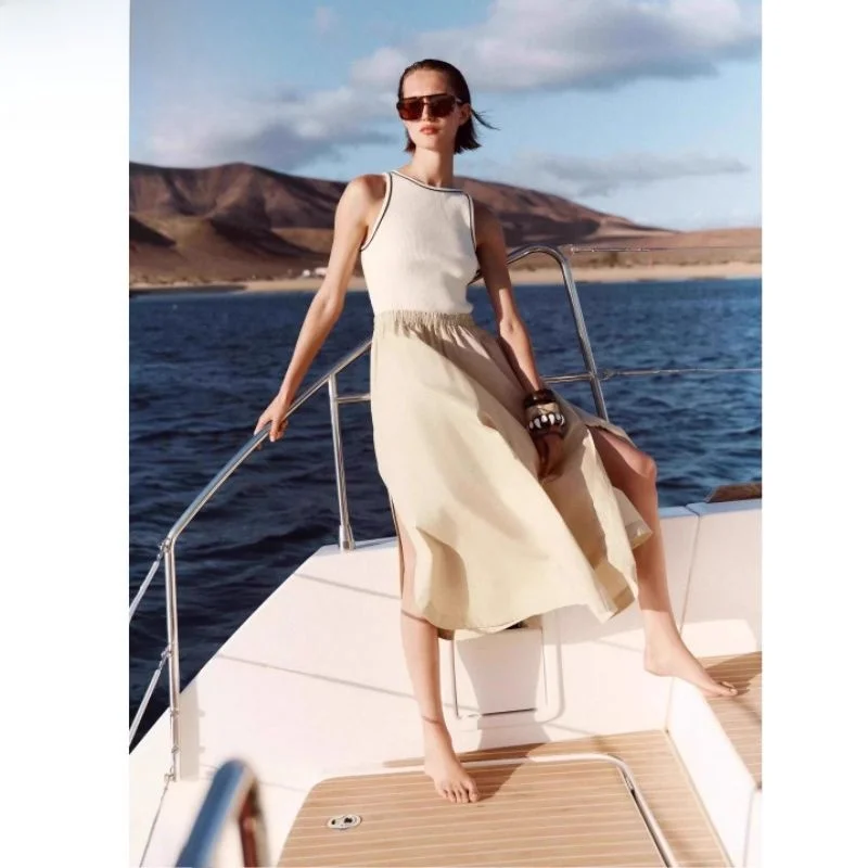 Été 2025 nouveau doux Simple épissé Svel rond Ne Midi Dr femmes Faion coton décontracté Sle t-shirt Dr