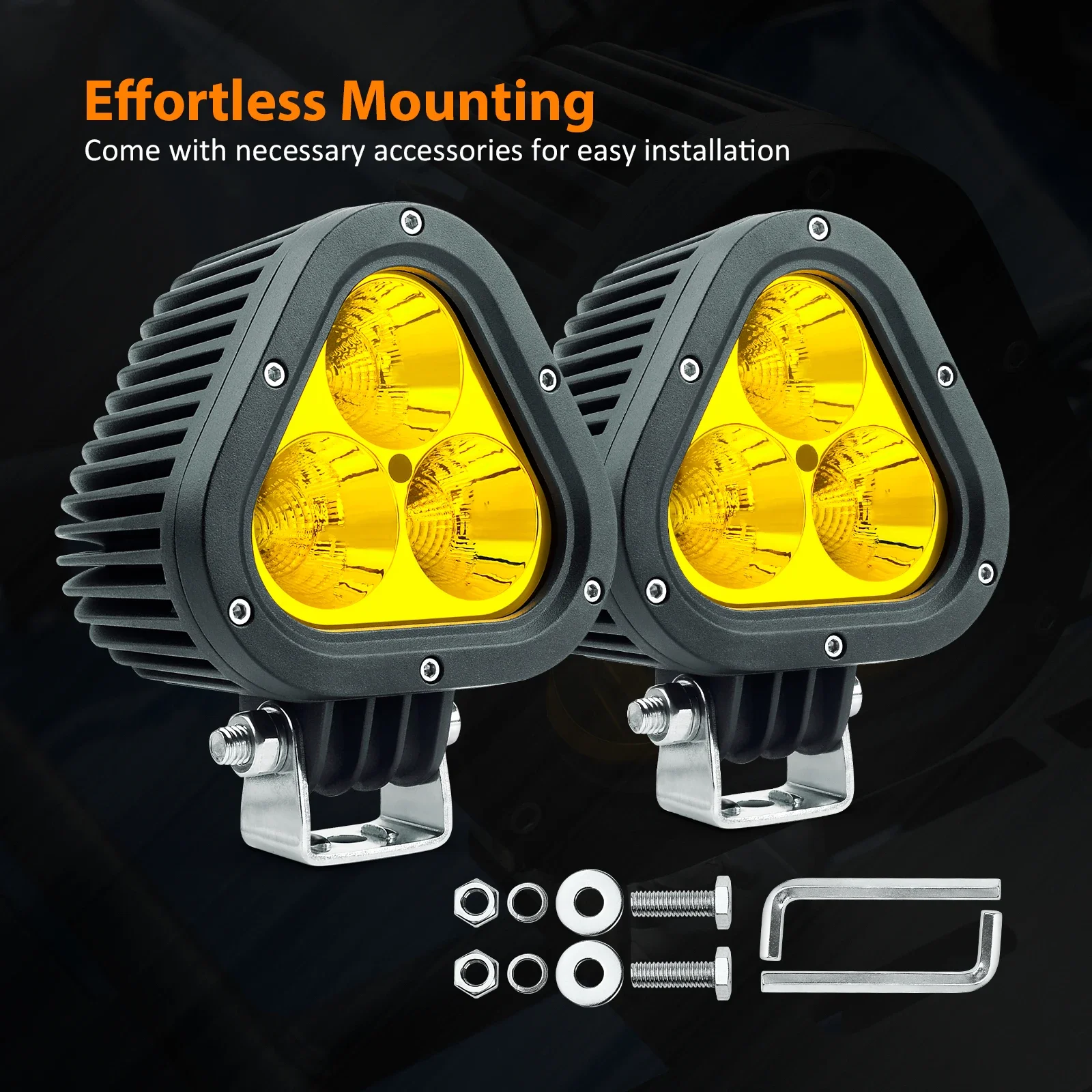 

LED Work Lights Triangle Amber LED Fog Lights Fog Driving Lights 2600LM 12V 24V Diode Headlight For Truck ATV UTV SUV Off Road
