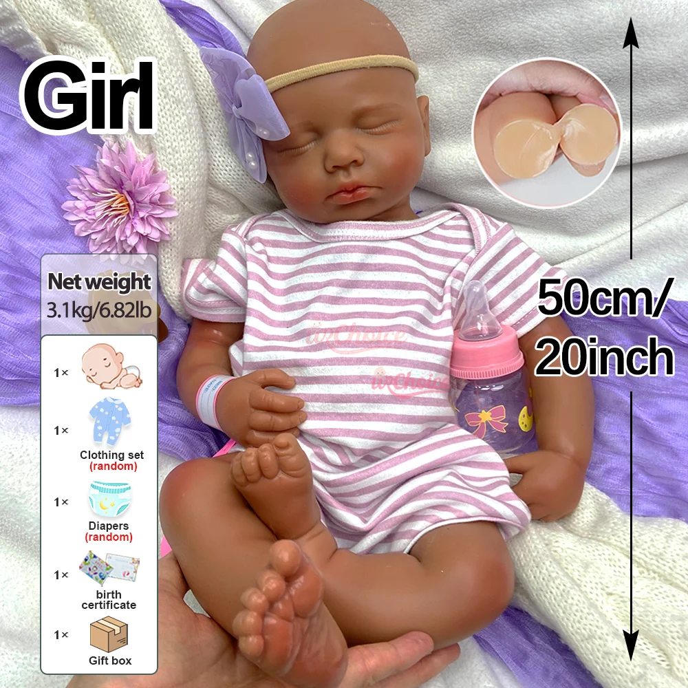 20 inch realistische reborn babypoppen, handgemaakte siliconen pasgeboren meisjespoppen, 3D geschilderde huidtextuur, reborn pop festival cadeau voor meisjes