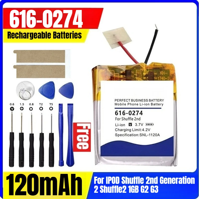 

120mAh 616-0274 Battery for IPOD Shuffle 2nd Generation 2 Shuffle2 1GB G2 G3 3 MP3 MP4 616-0278 GPS JPR BT3030 AHB302323 302323