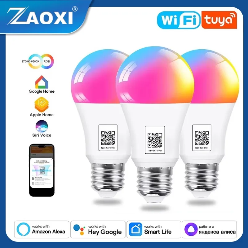 

ZAOXI Tuya WiFi RGB Smart Light Bulb E27 110-240V LED Dimmable Lamp Support Alexa Smartthings Google Assistant Voice Control