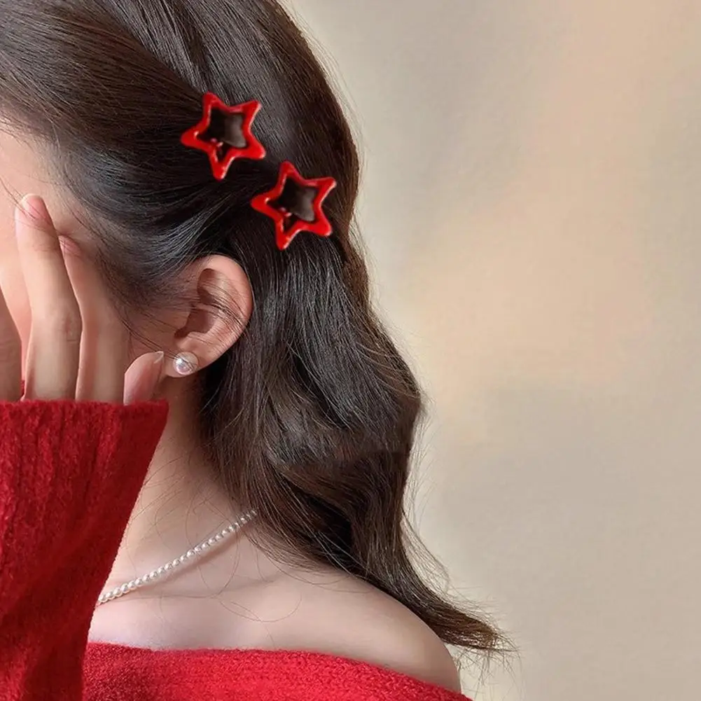 5pcs/Set New Year Red Star Hairpin Aluminum Alloy Sweet And Cool Spice Star Hair Clips For Women's Five-pointed Star Bb Hairpin