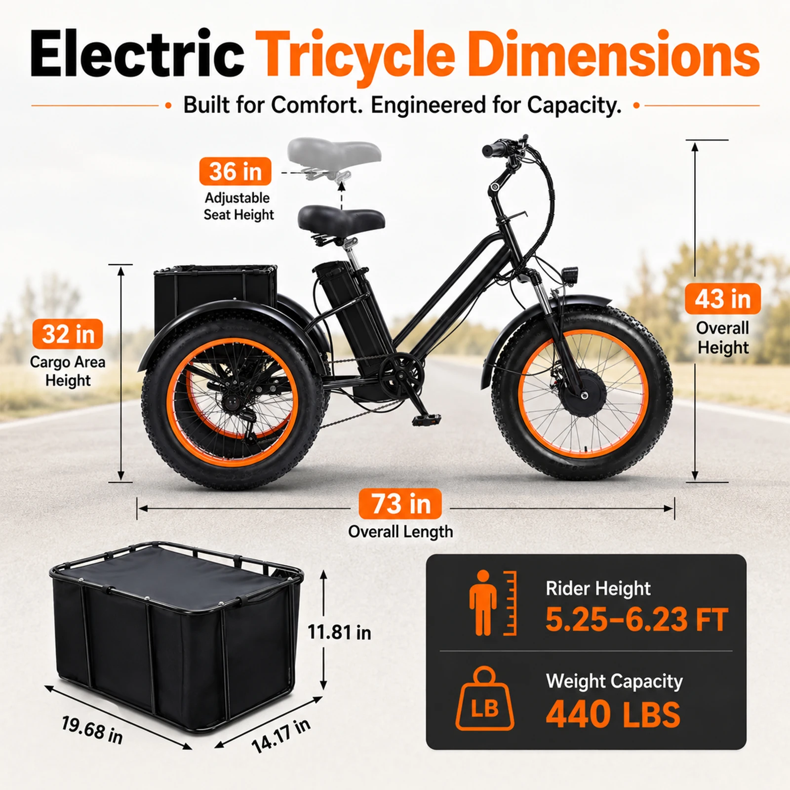 Foldable Electric Tricycle for Seniors | 1000W Peak 48V 15AH Battery | 40‑Mile Range 20