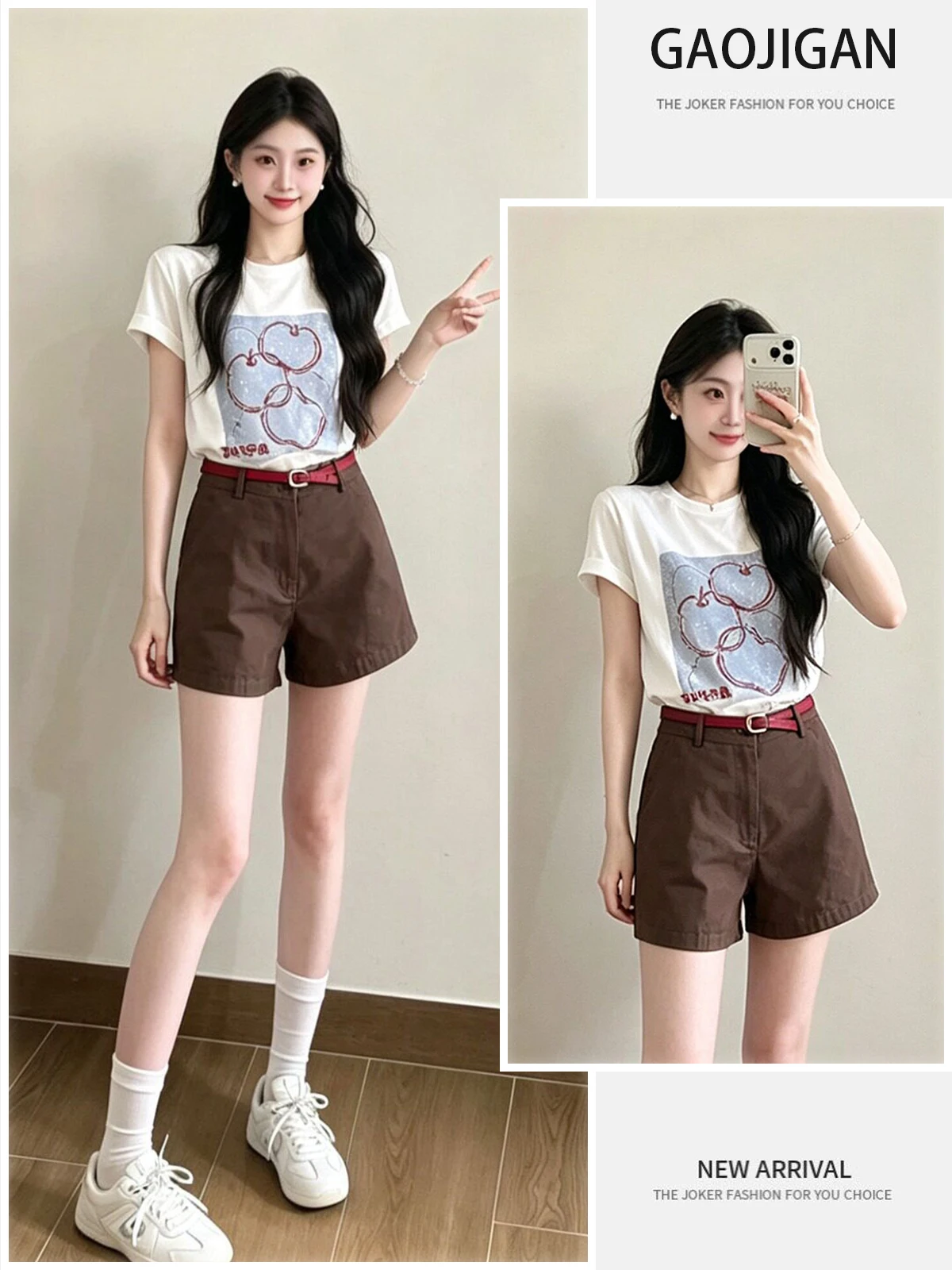 

Summer 2026 Korean Style Women's round Neck Printed T-Shirt A-Line Shorts Two-Piece Set Versatile Casual Comfortable pl...