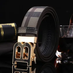 Ceinture en cuir véritable pour hommes, ceinture en métal, structure automatique, haute qualité, ceinture d'affaires en toile pour chasseur, nouveaux créateurs de marque