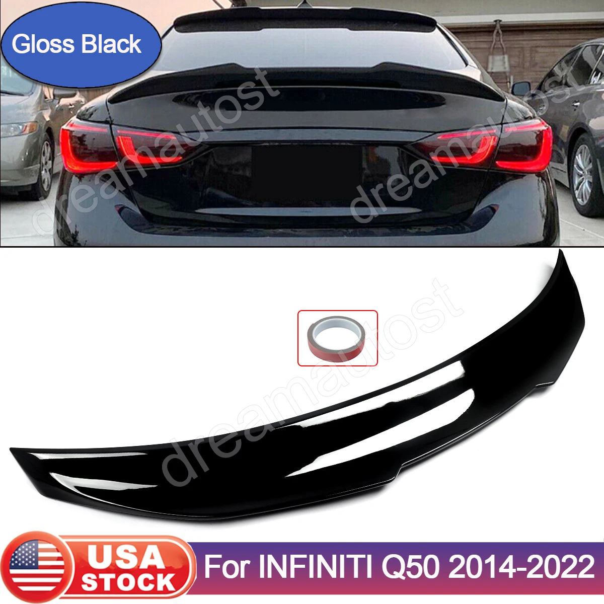 Rear lip For Infiniti Q50 2014-2022 Racing Wing Q50 Rear Wing Lip Car Rear Trunk Boot Lip Spoiler Wing Extension Lid ABS