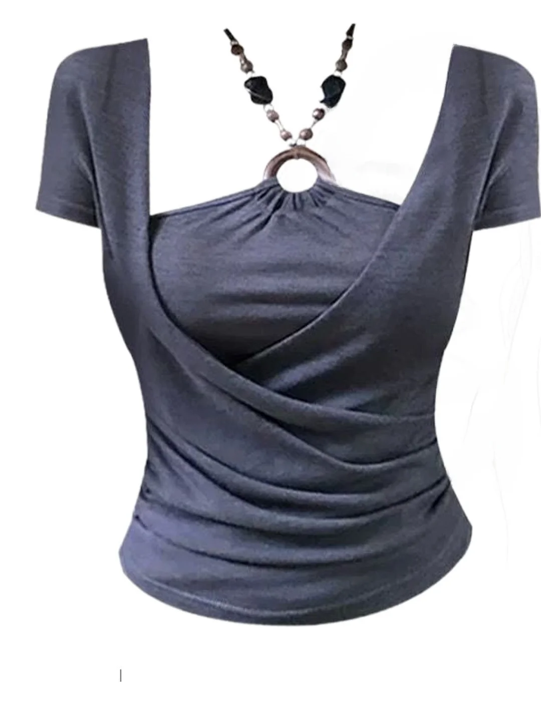 plus Size Women's Slim Fit Short Sleeve T-Shirt Hanging Neck Design Summer New Style Korean Version High Waist General Model