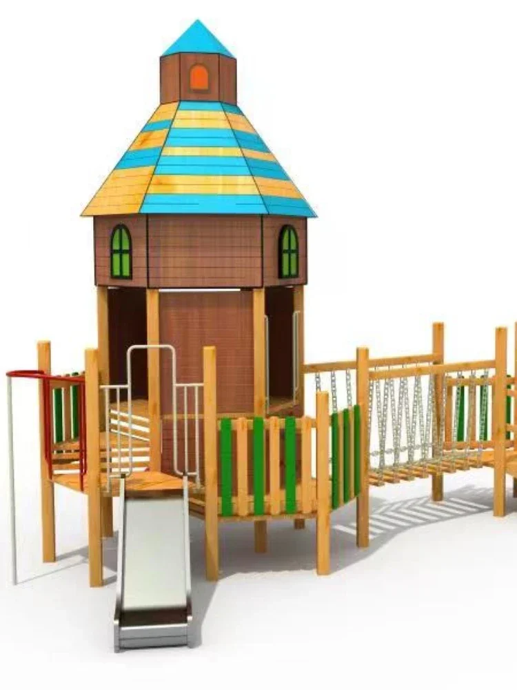 Large outdoor wooden toy drilling slide swing bridge climbing frame