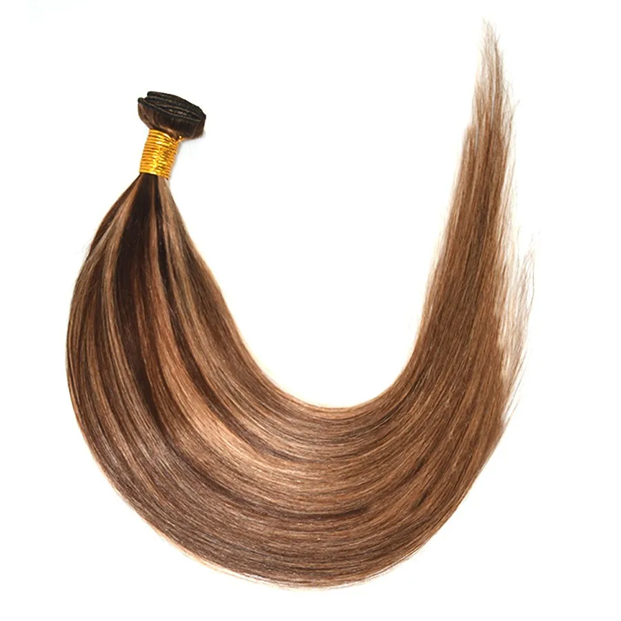 Extensiones de cabello humano P4/27 para mujer, extensiones de cabello peruano de 10-26 pulgadas, color marrón y Rubio, doble trama