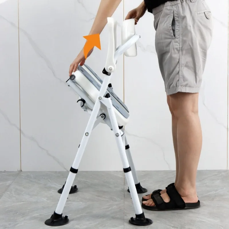 Aluminum Alloy Groove Shower Chair Anti-slip Stable Adjustable Rust-proof No-drill Armrest Bath Chair Rehabilitation Supplies