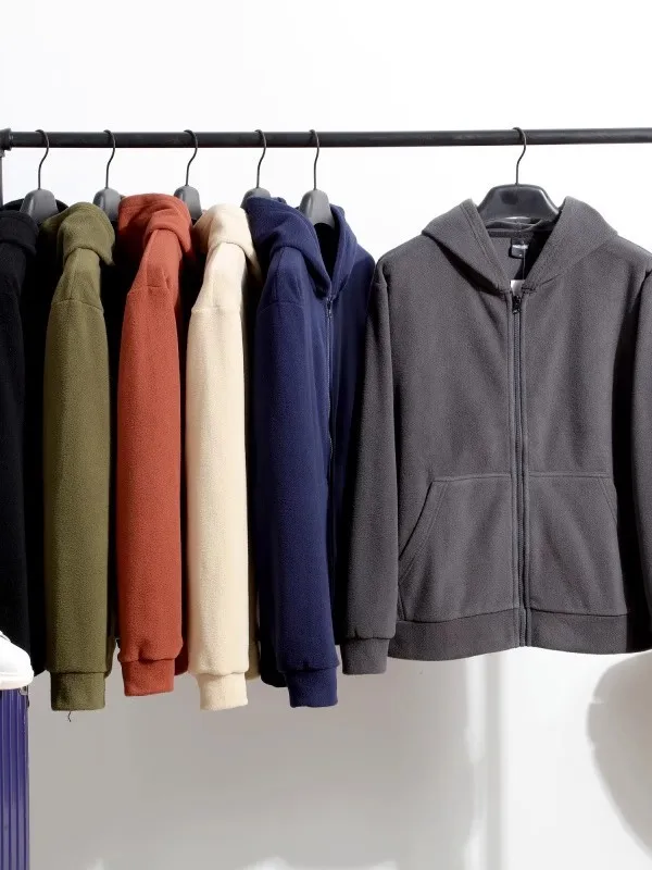 

Skin-friendly Comfortable Men's Fce Hooded Open Cardigan Coat Trendy Autumn Winter New Arrival Warm Casual round Ne Soli...
