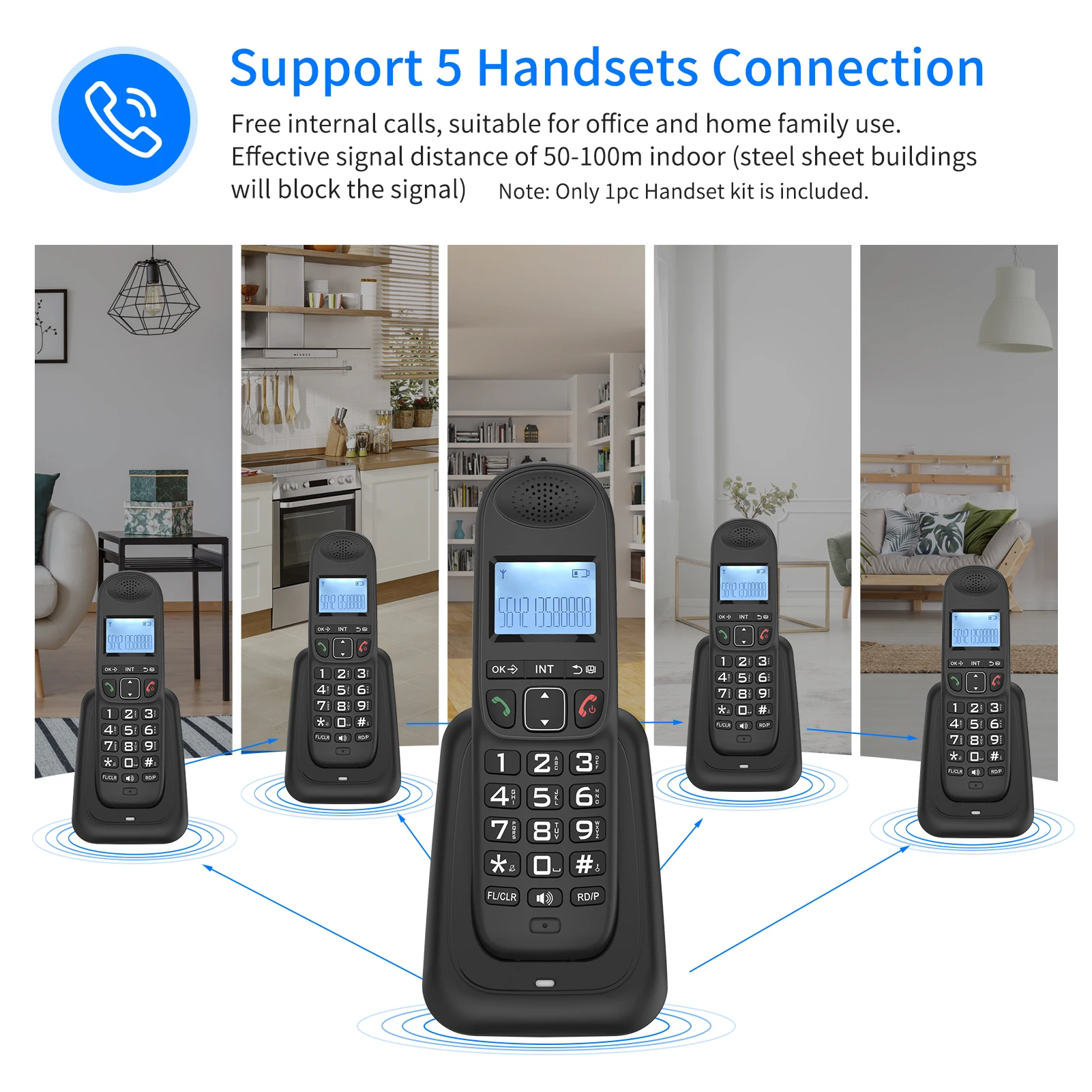 3 Lines Display Caller ID Expandable Cordless Phone System with Hands-free Calls Intercom Conference Call Mute Function