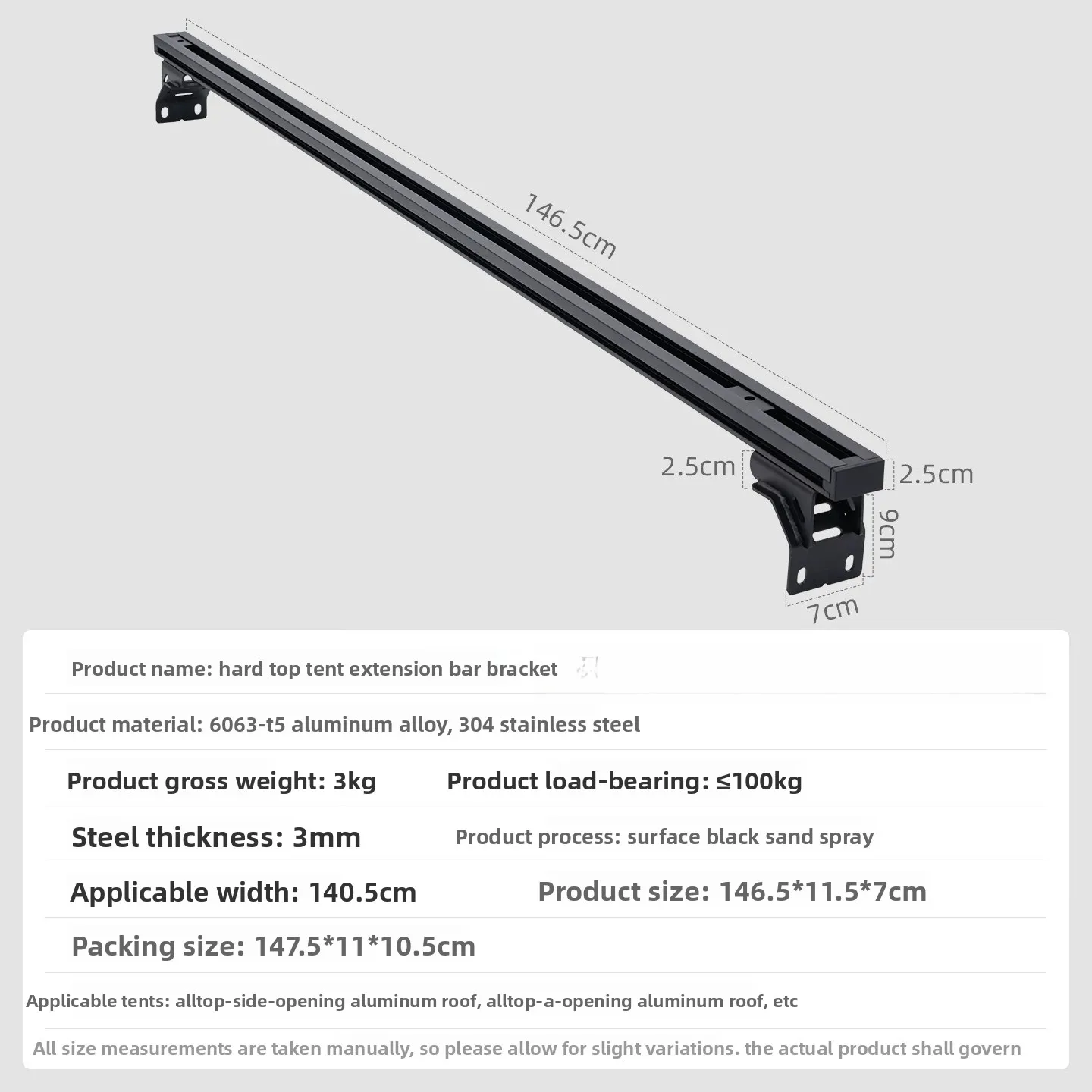 Heavy Duty Aluminum Roof Top Tent Extension Bracket No Drill Mount Kit for Off-Road