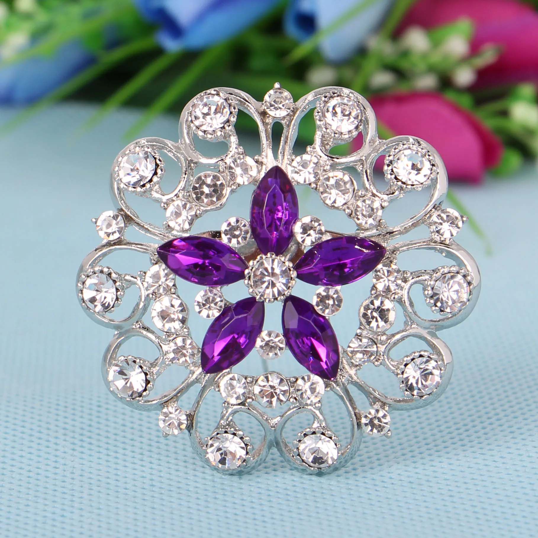 1 pçs de alta qualidade moda brilhante liga pino flor strass enfeite decoração diy roupas cachecol decoração broche