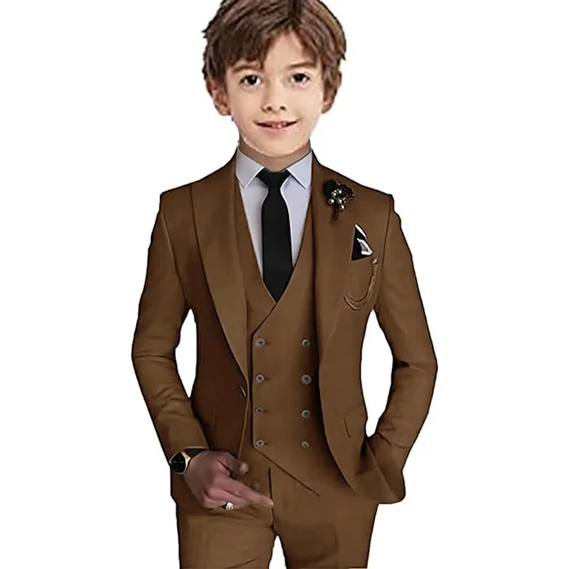 Boys 3 Piece Suit Jackets Double Breasted Vest Tuxedo Suits for Children 2-16 Years Old Colorful Kids Outfit Prom Party