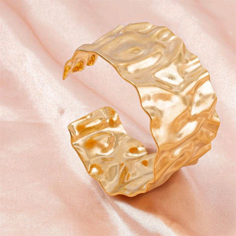 1Pc Stainless Steel Women Personality Irregular Wide Textured Open Bangle Trendy Wheat Ear Leaf Bmboo Aesthetic Bracelet Jewelry