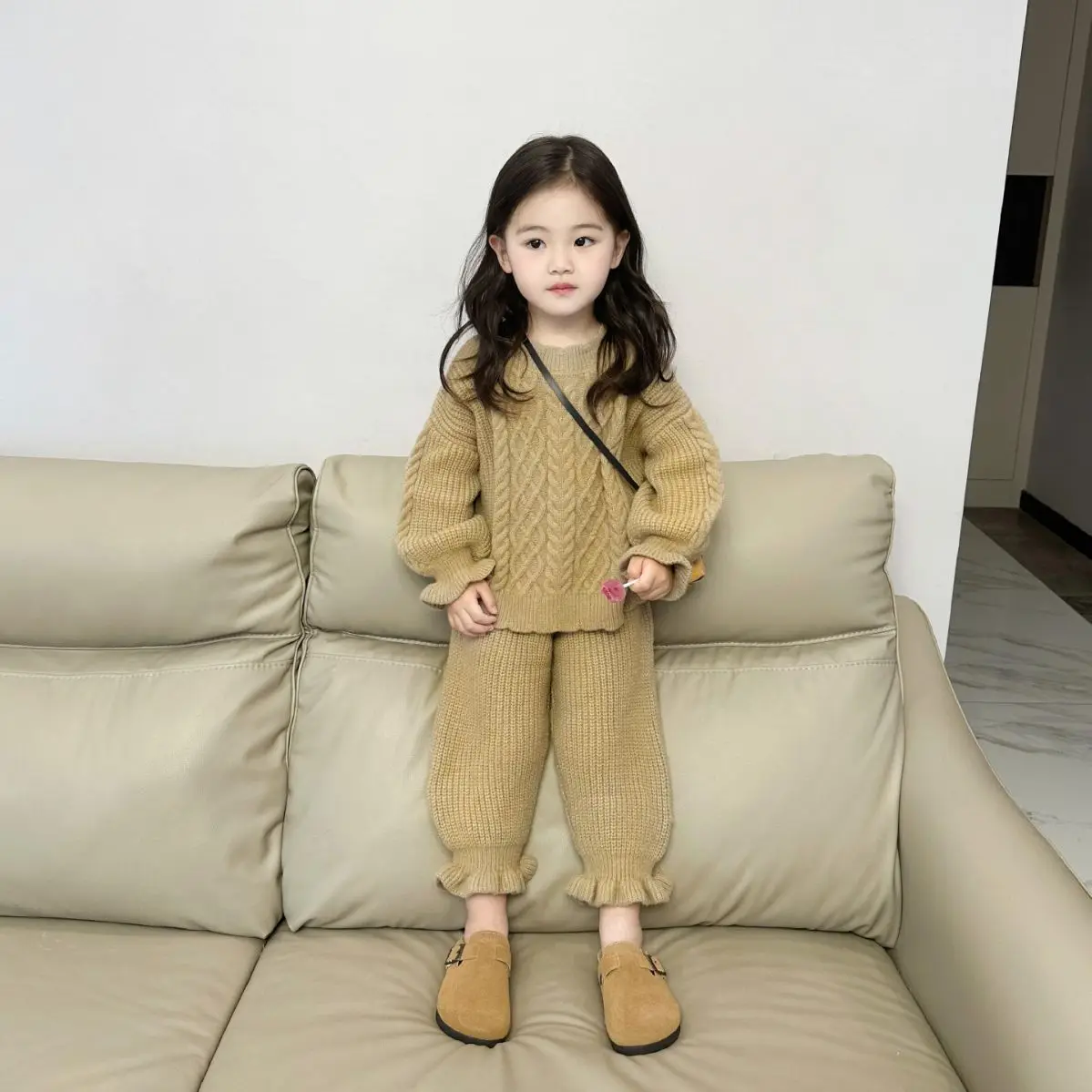 

Girls Clothes Suit Knitted Wool Set Vintage Floral Craft 2023 Autumn and Winter Baby Korean Sweater Knitted Pants 2-piece Set