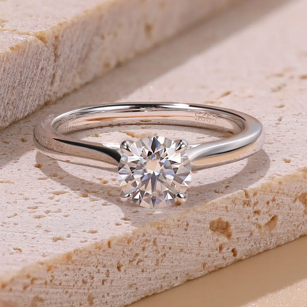 Pretty Beauty 1ct Moissanit-Verlobungsring aus S925 Silber für Damen, vergoldeter Diamant-Ehering, Versprechensring, edler Schmuck – Detail 4