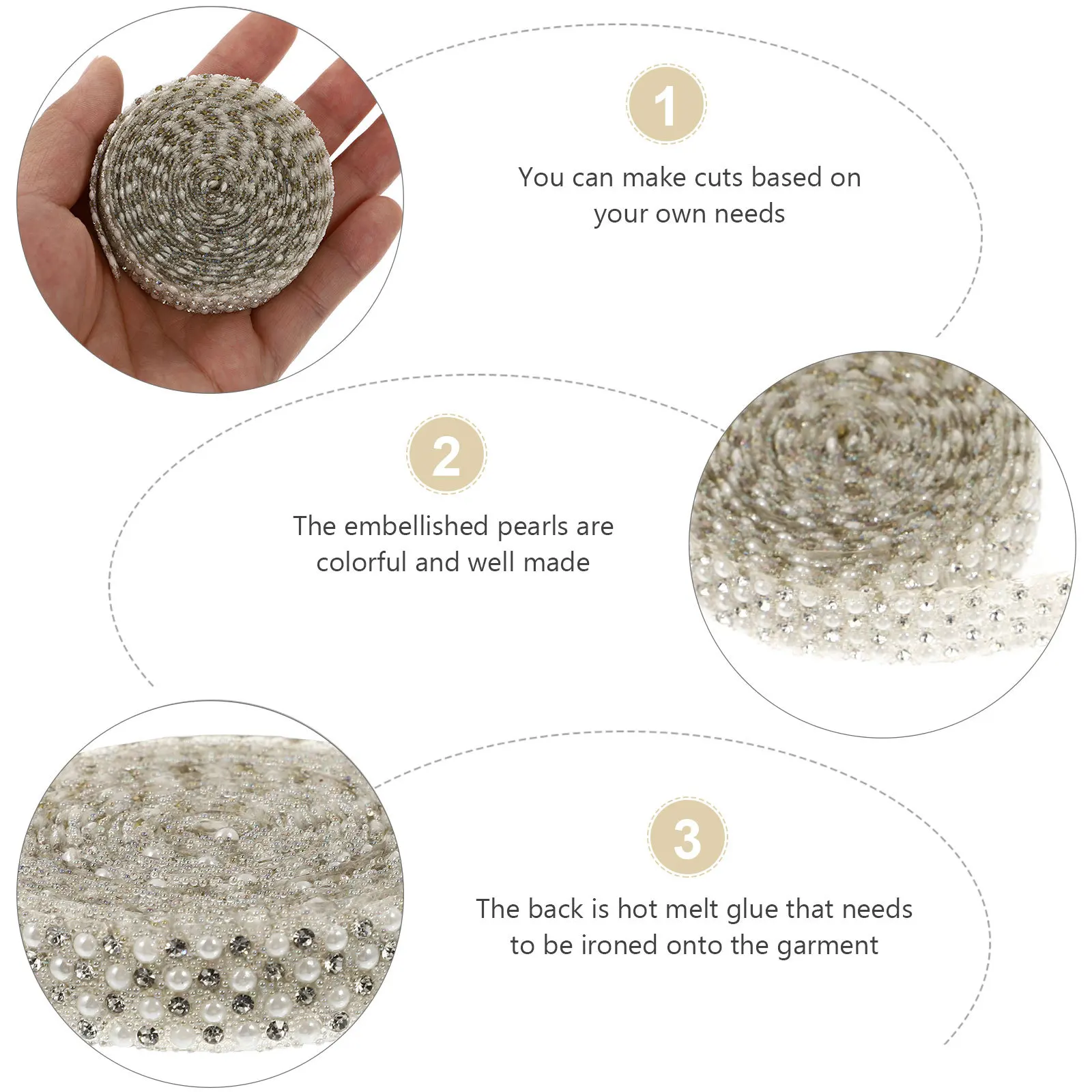 

1 Roll Adhesive Pearl Strip High Temperature Resistant Easy Use Decorative Pearl Beaded Ribbon for Wedding Birthday Car Gift DIY