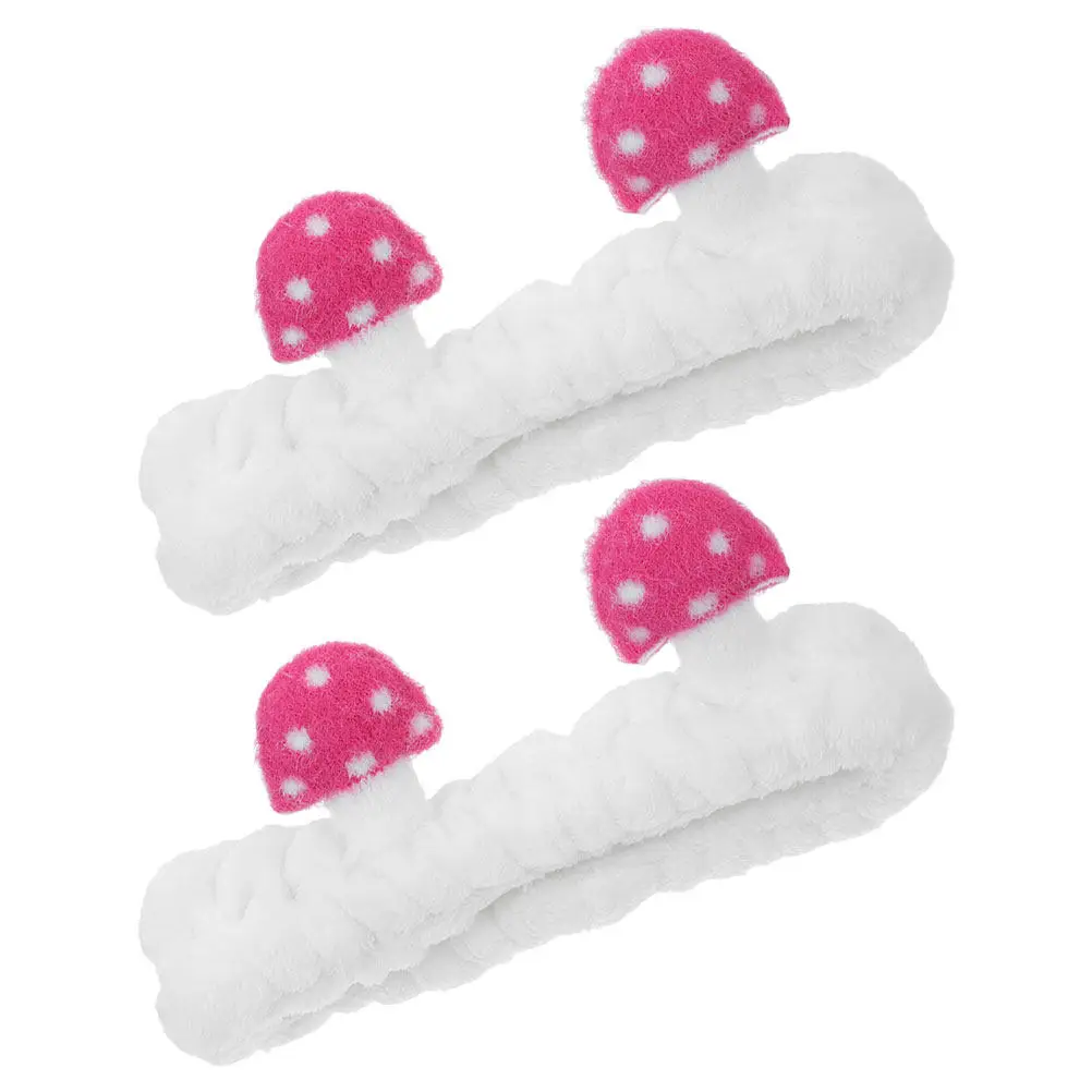 2Pcs Mushroom Headband Wide Soft Hair Bands Pink Cute Cartoon Design Facial Makeup Shower Skincare Face Washing Accessories