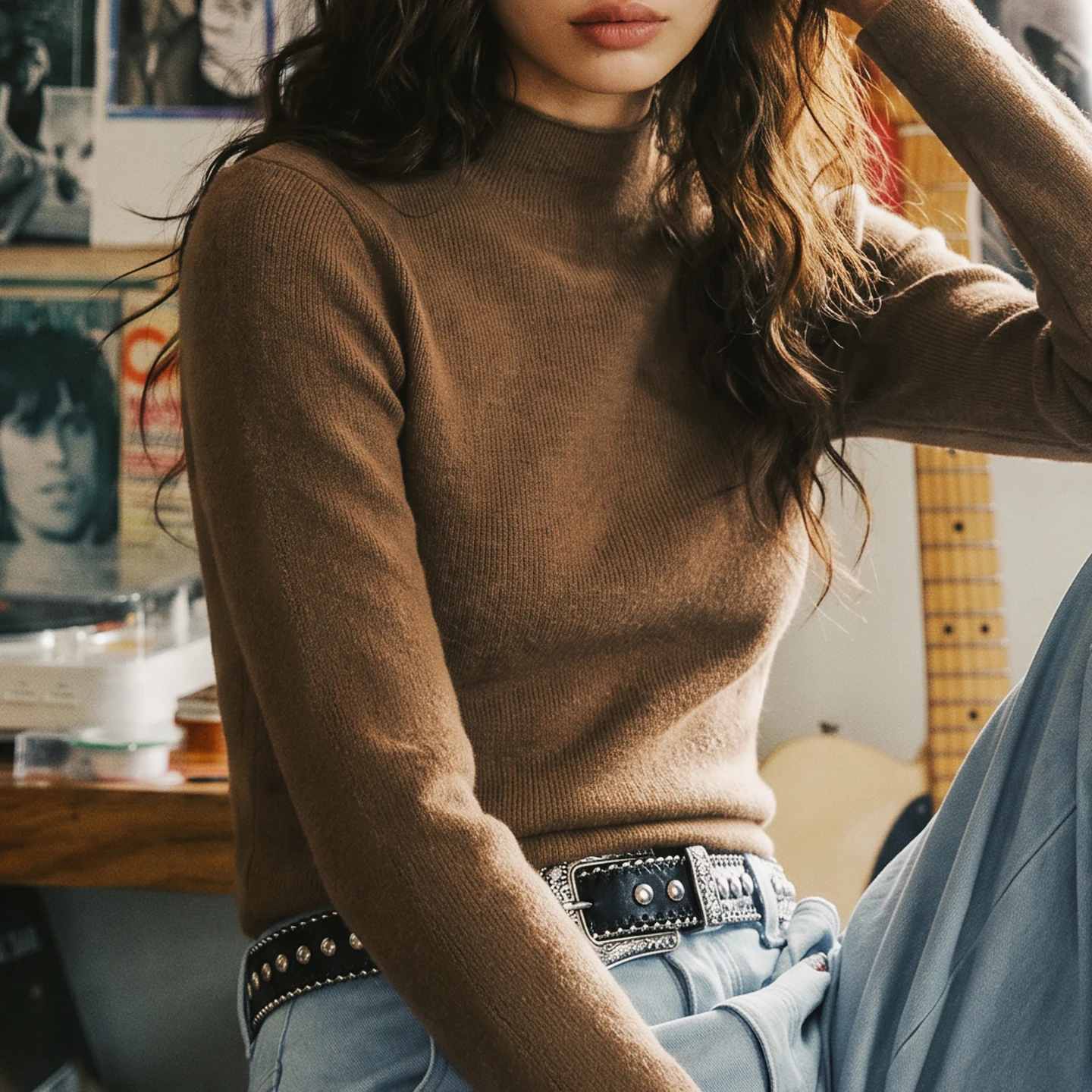 Maden Women's Mock Neck Sweater Slim Fit Knit Top Thermal Base Layer Long Sleeve Brushed Fabric Warm Casual Shirt Fall Winter
