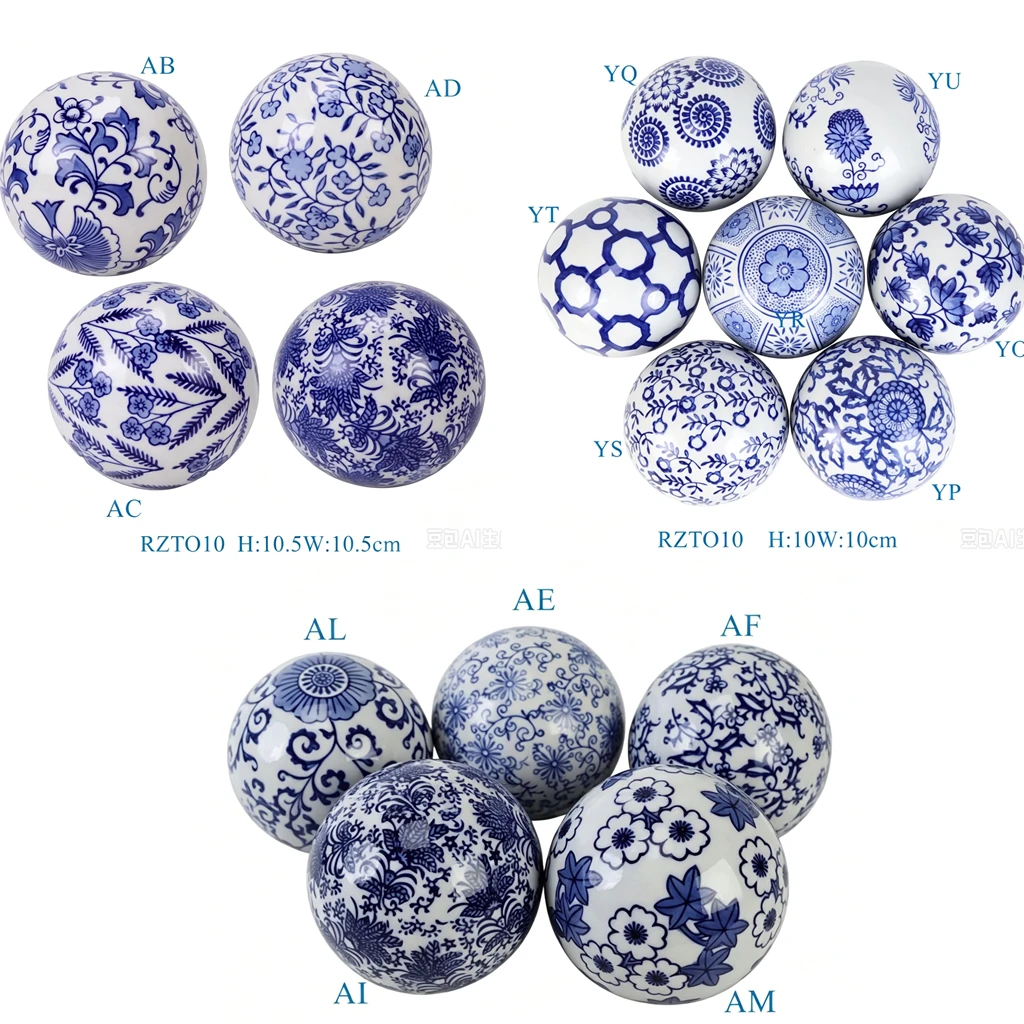 Hand drawn blue and white ceramic hollow ball floating ball decoration fish tank floating ball ceramic ball ornament