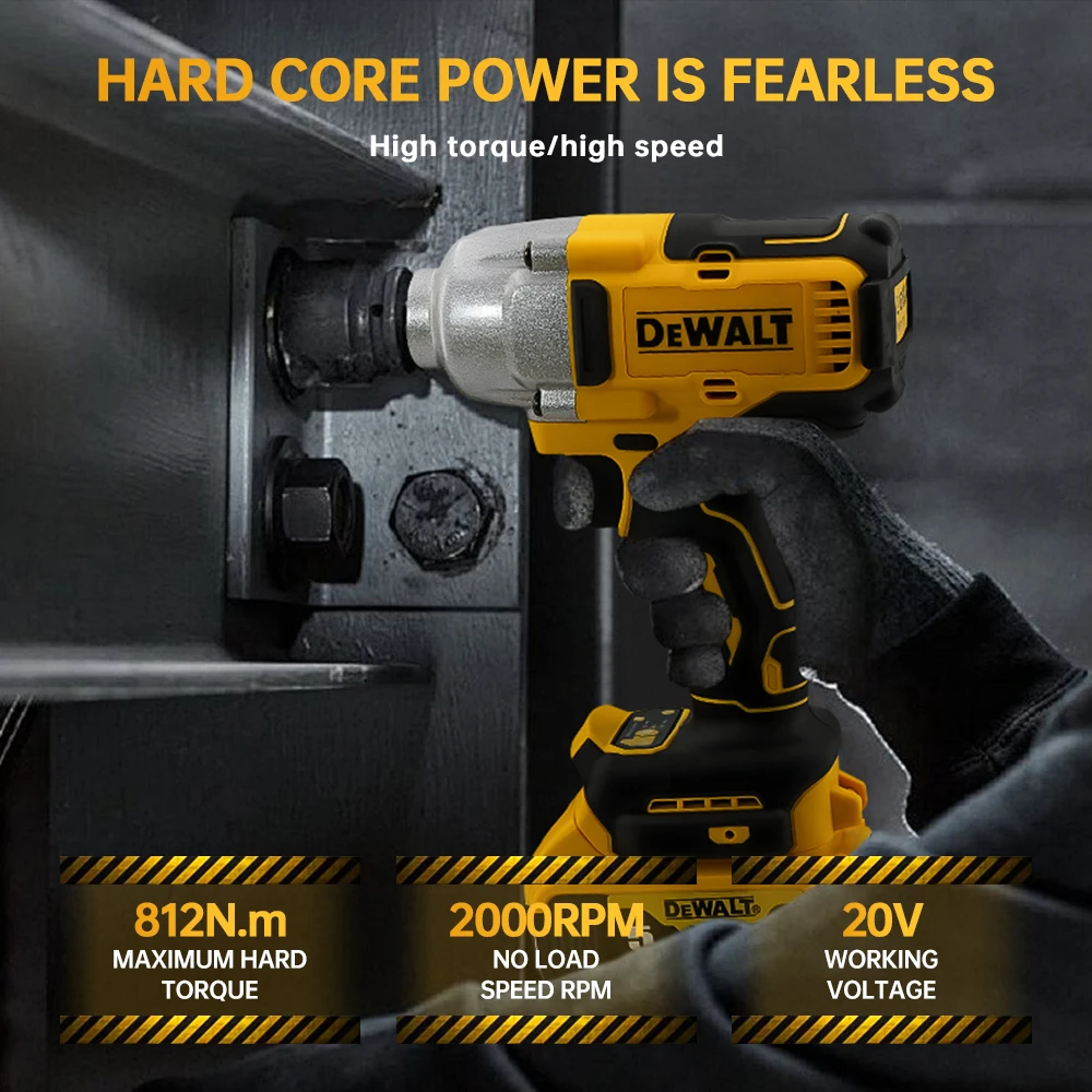 Dewalt 브러시리스 전기 임팩트 렌치, 812N.M 토크, DCF892, 1/2 인치 무선 자동차 스크루드라이버 전동 공구, 20V 배터리